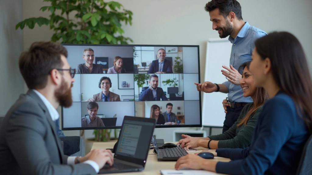 Команда профессионалов проводит видеоконференцию с использованием современных инструментов коммуникации
