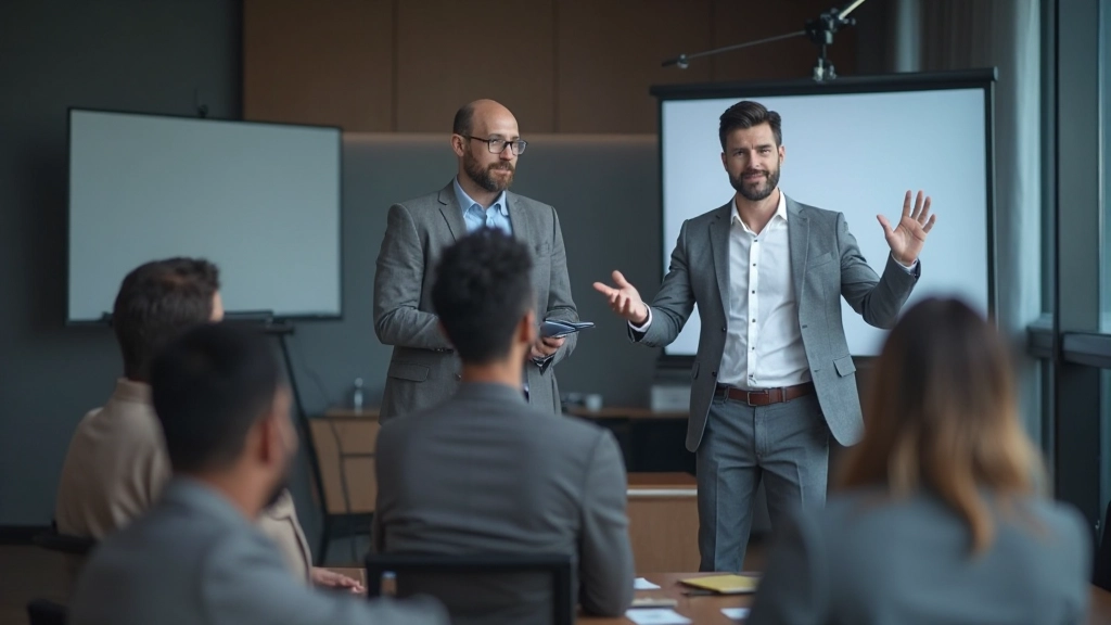 Опытный коуч проводит тренинг по лидерству для менеджеров удалённых команд