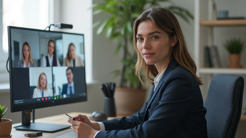 Профессиональное совещание по видеосвязи с несколькими участниками на экране, домашний офис
